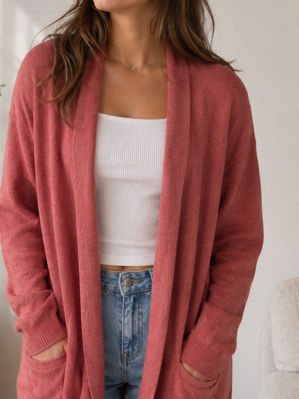 Express Open-Front Dusty Rose Cardigan Sweater